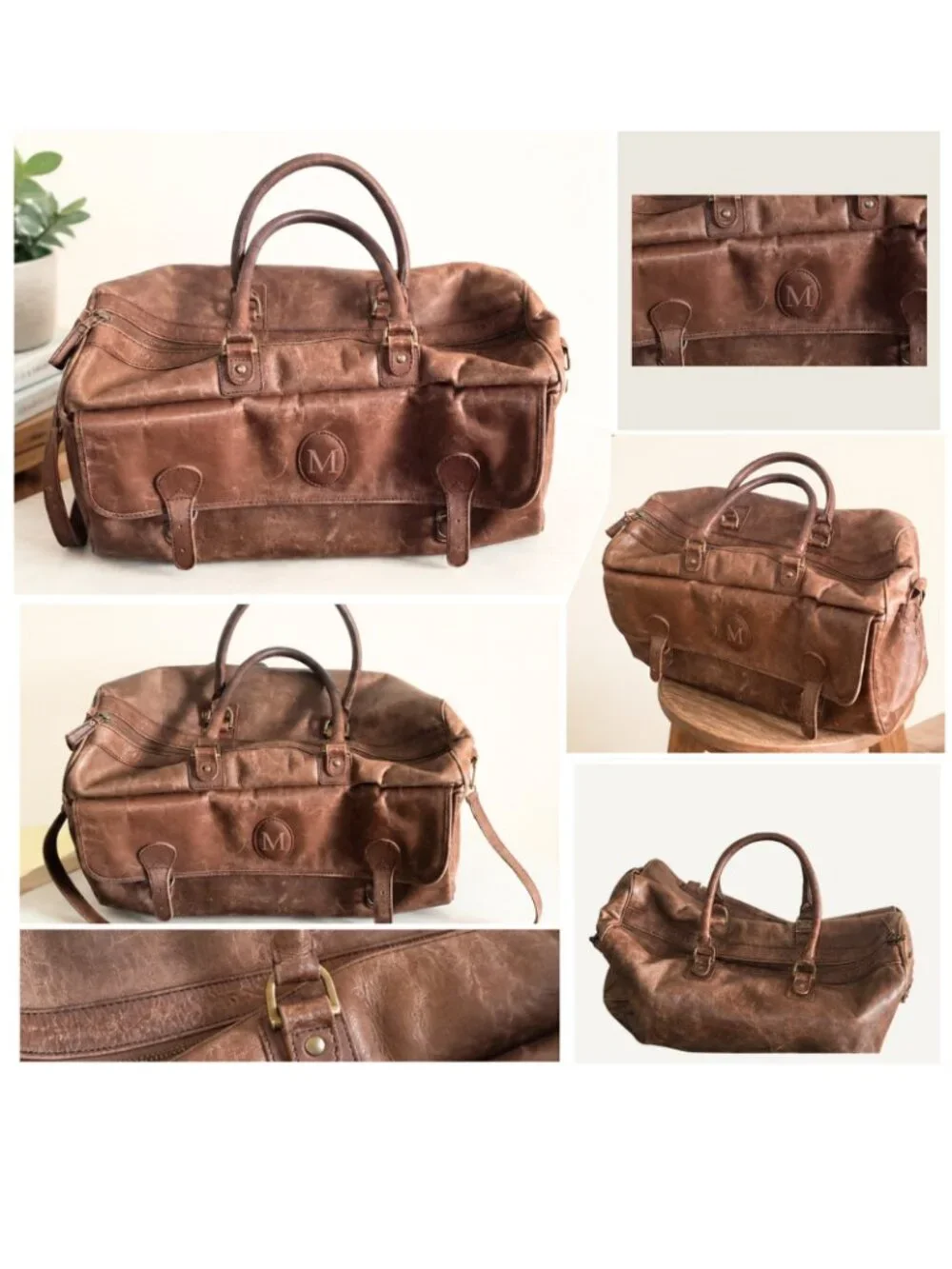 Leather Duffle Bag - Leather Travel Bag w/ Patina, Spacious Weekender - Picture 2 of 7